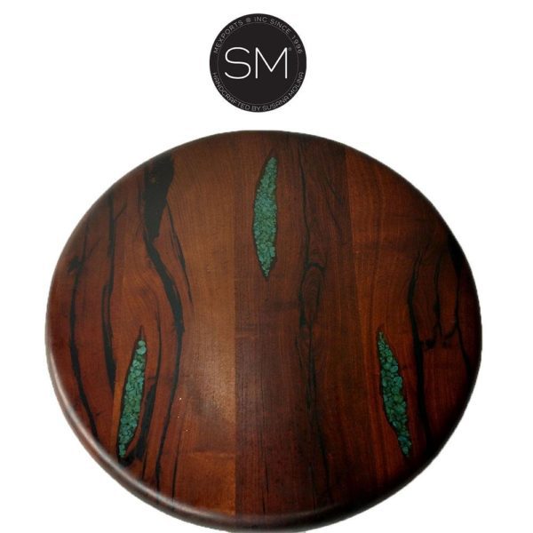 Turquoise Inlay Snazzy Nifty Small Occasional Table Round Mesquite Top - 1211BB