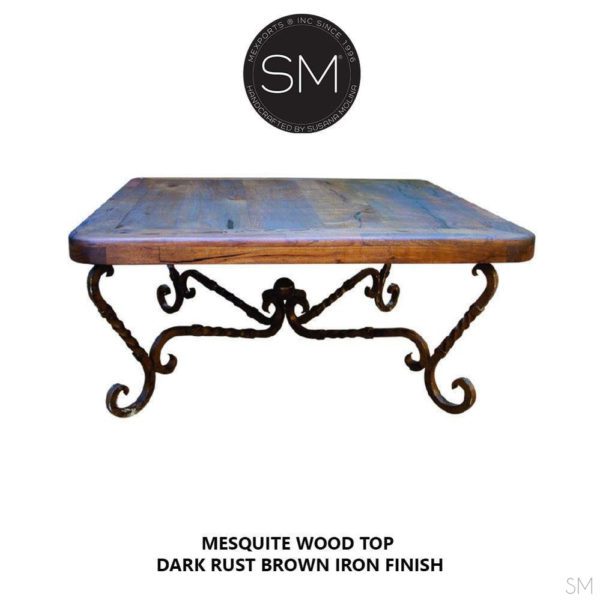 Western Chic Coffee Table Quintessence Scroll Square Mesquite Wood Top - 1211A