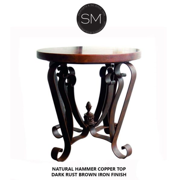 Timeless Modern Occasional Table | Hammer copper top, Wrought Iron Base - 1229L