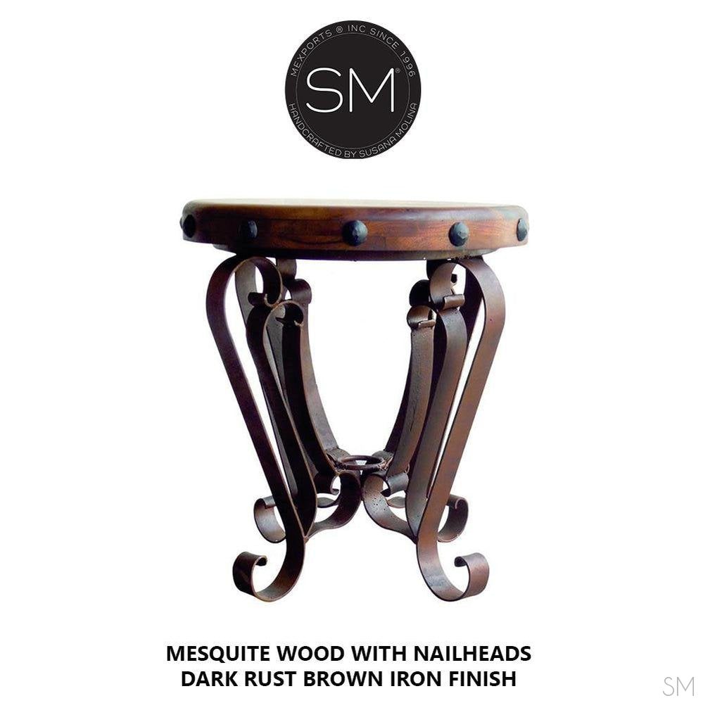 Mexican Rustic Furniture - Mesquite Table -Foyer End Table with Mesquite Top - 1229BB