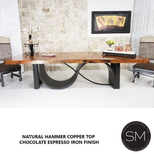 Modern Dining Table With Contemporary Hammer Copper Top - 1258R