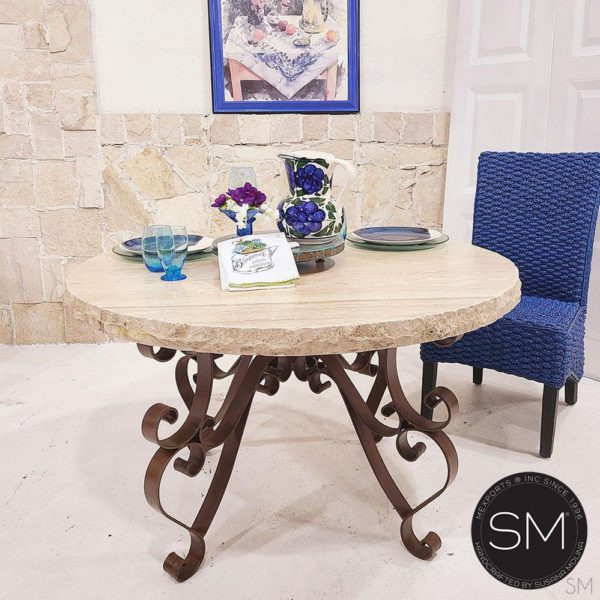 Modern Chic Dining Table | Travertine | Wrought Iron-1237D