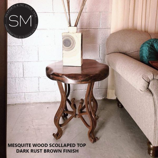 Modern Rustic Furniture Side Table Bosting Mesquite Top Coppertone Finish - 1242BB