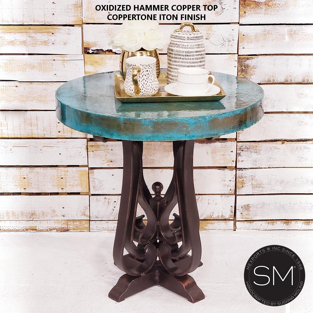 Occasional Table- Hammered Copper w/ Wrought Iron Base- 1243BB