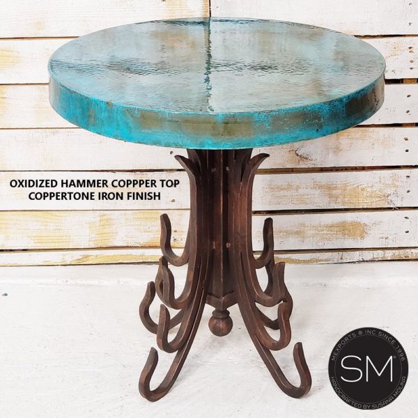 Occasional Table- Hammered Copper w/ Wrought Iron Base - 1245BB