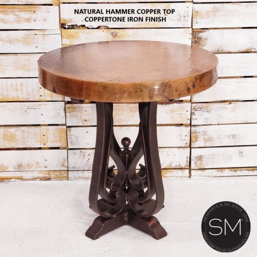 Occasional Table- Hammered Copper w/ Wrought Iron Base- 1243BB