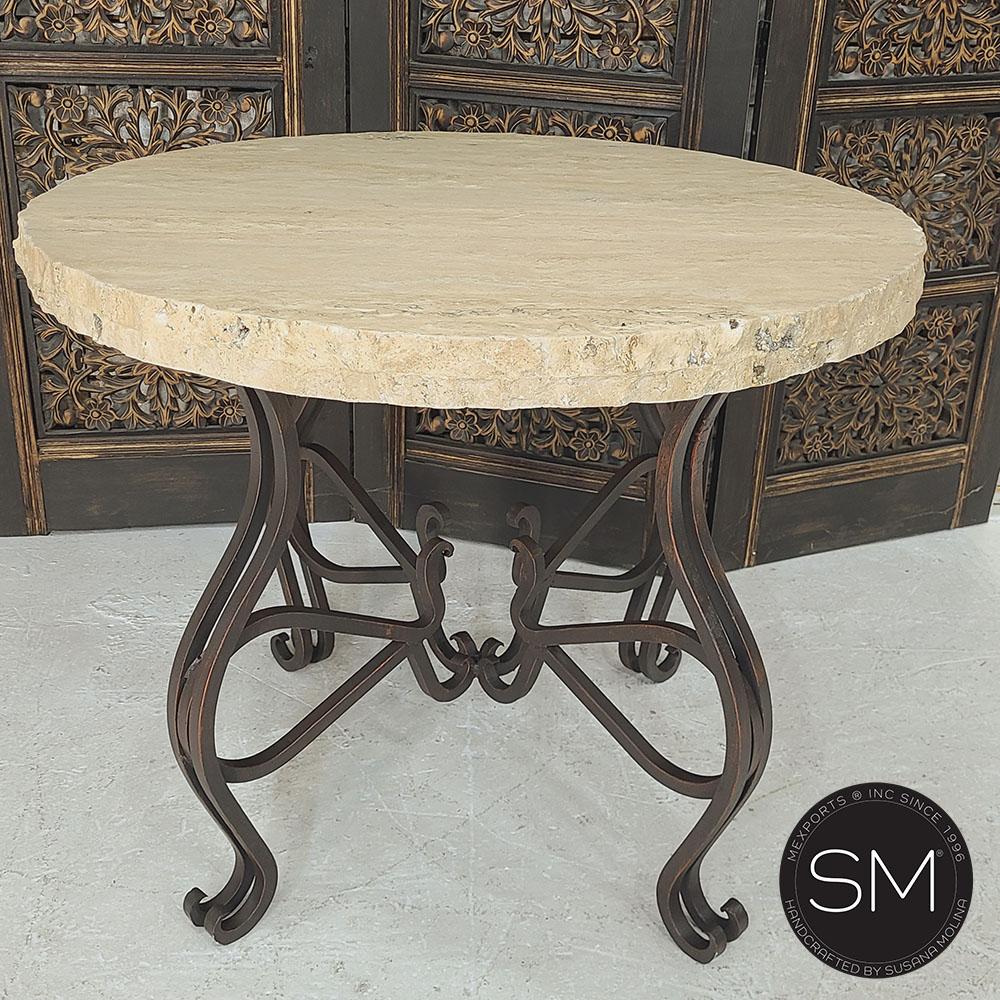 Occasional Table Large Bewitching w/ Round Peach Chisel Traventine Top - 1242L