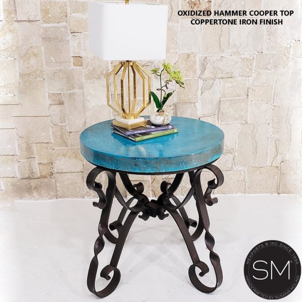 Occasional Table | Large | Hammer Copper, Wrought Iron Base-1212L
