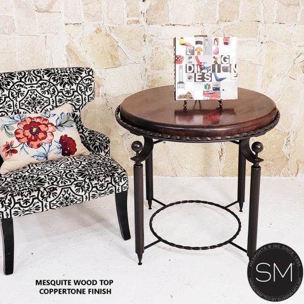 Occasional Table | Large | Mesquite Wood, Wrought Iron Base-1265L
