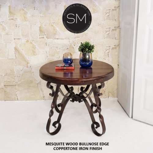 Occasional Table | Large | Mesquite Wood, Wrought Iron Base-1212L