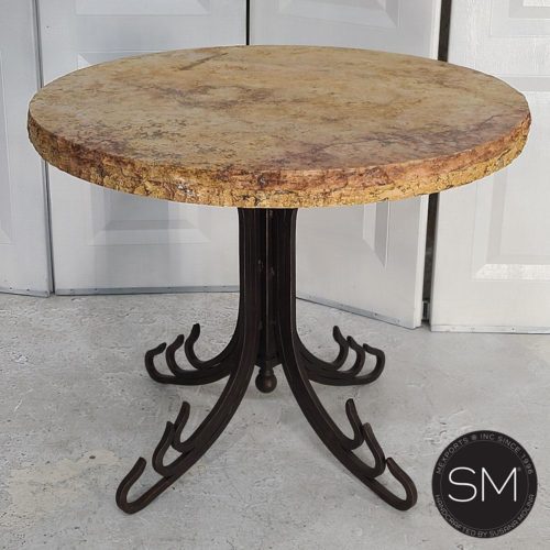 Mexican Style Occasional Table w/ Arresting Travertine Peach Chiseled Top - 1245L