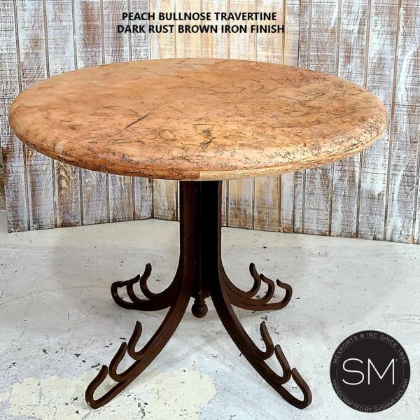 Mexican Style Occasional Table w/ Arresting Travertine Peach Chiseled Top - 1245L