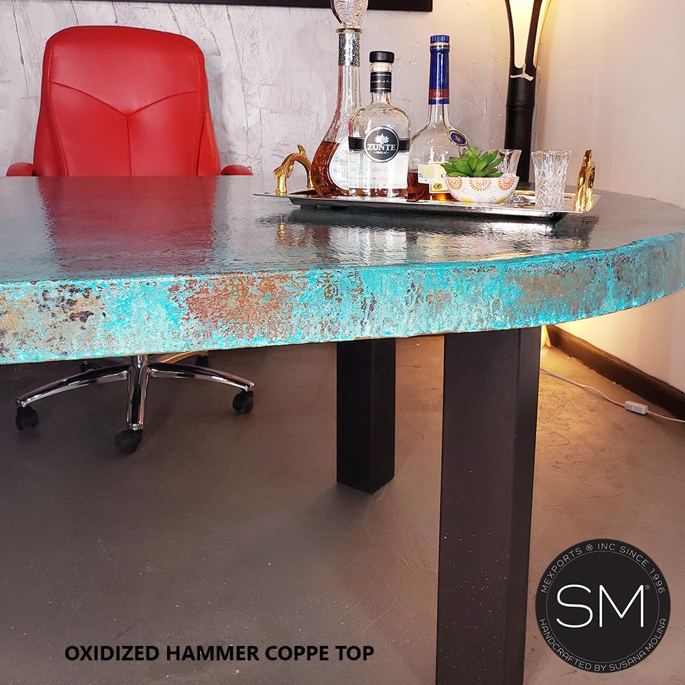 Mid-Century Modern Oval Oxidized Copper 3-Leg Contemporary Desk - 1254R
