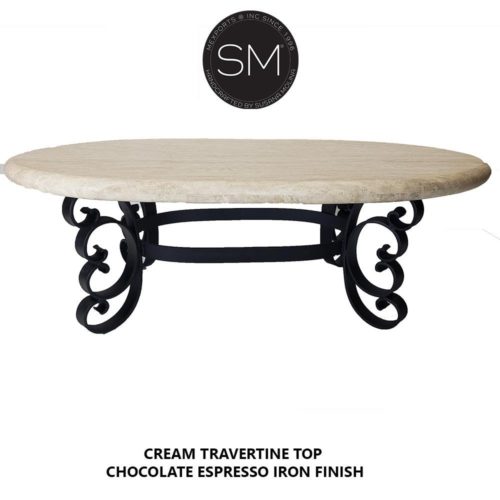 Oval Rustic Coffee Tables Cream Travertine Top-1247 AA