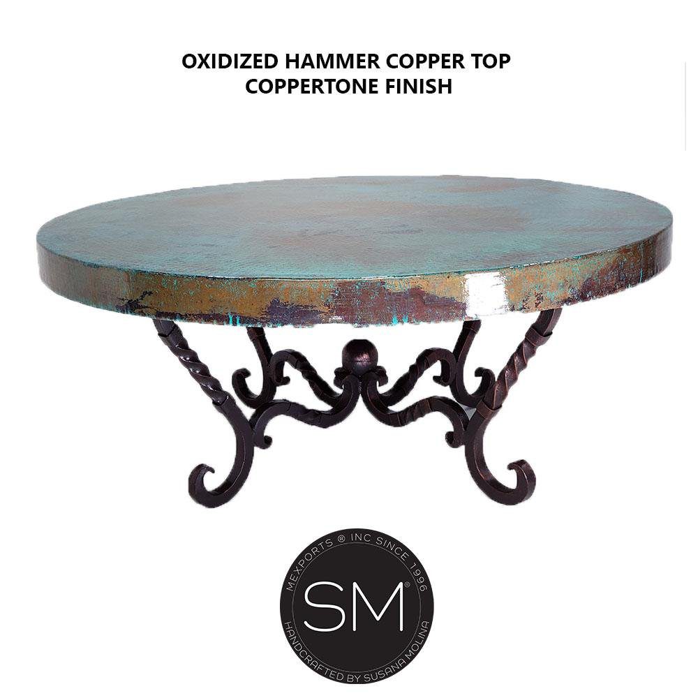 Hammer Copper Table Ultramodern Round Oxidized Top Coppertone Twist Legs-1211AAA