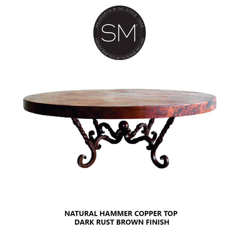 Hammer Copper Table Ultramodern Round Oxidized Top Coppertone Twist Legs-1211AAA