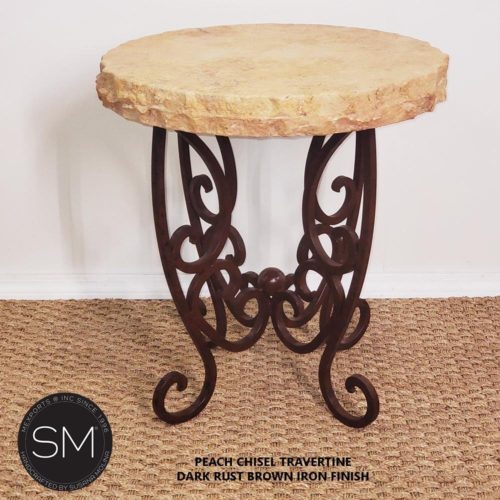 Patio Furniture -Foyer Table With Natural Travertine Stone Top- Iron Metal Base - 1221BB