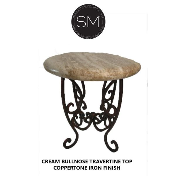 Patio Furniture -Foyer Table With Natural Travertine Stone Top- Iron Metal Base - 1221BB