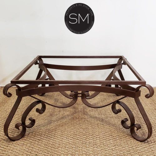 Reclaimed Solid Square Mesquite Wood Coffee table | vintage wrought iron - 1251A