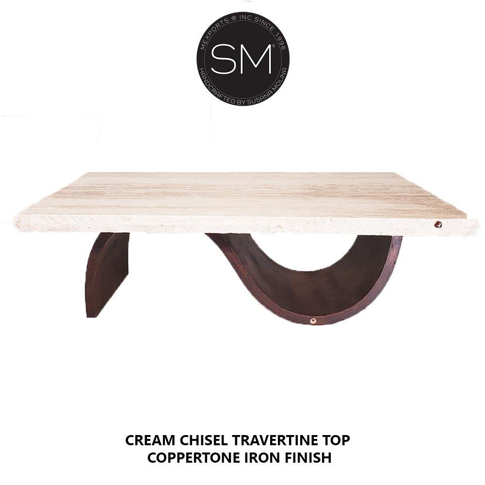 Rectangular Rustic Coffee Tables Cream Travertine Top-1257 AA