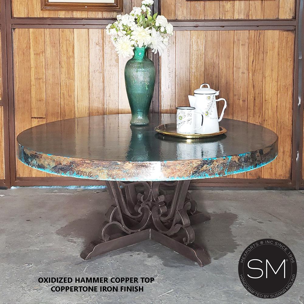 Round Coffee Table- Hammered Copper w/ Wrought Iron -1243AAA