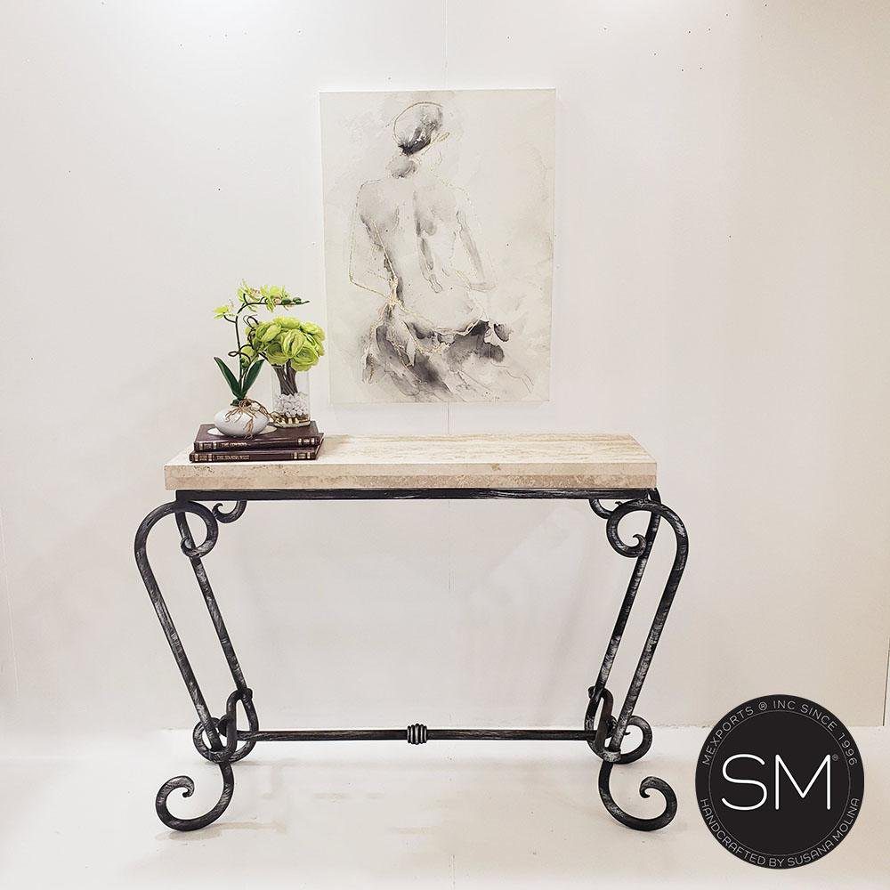 Small Console Table with a premier quality Natural Travertine stone top-1216F