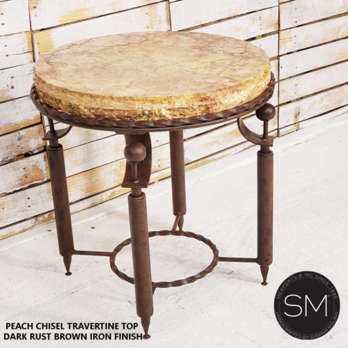 Small Occasional Table |  Patio Travertine Chiseled | Wrought Iron - 1265BB