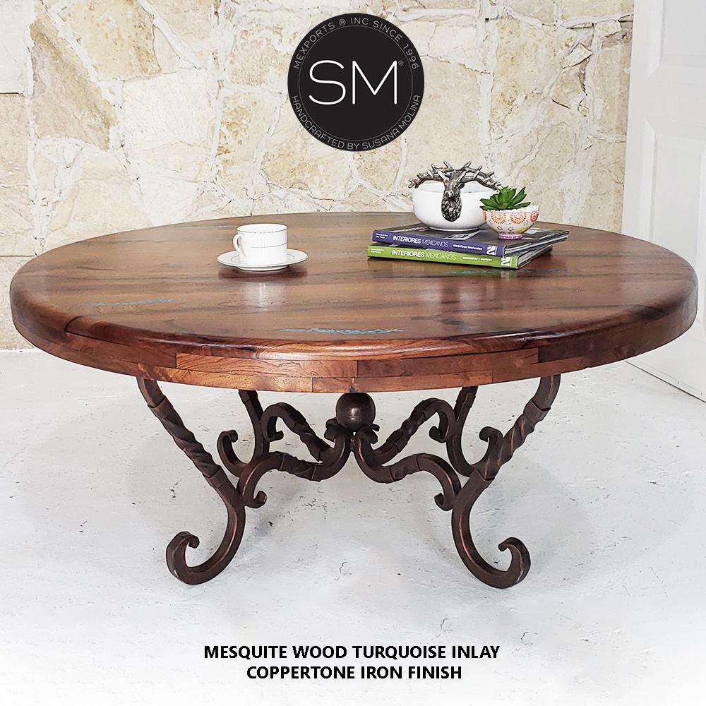 Spanish Style Solid Mesquite Wood Coffee Table - Iron base-1211AAA