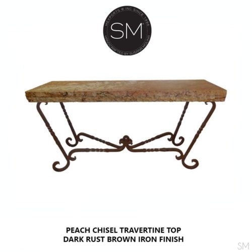 Travertine Console Table Prodigious Entryway Cream Stone Top Iron Finish