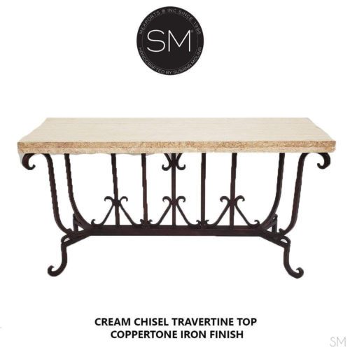 Luxury Console Entryway Table Spiffy w/ Rectangular Cream Travertine Top