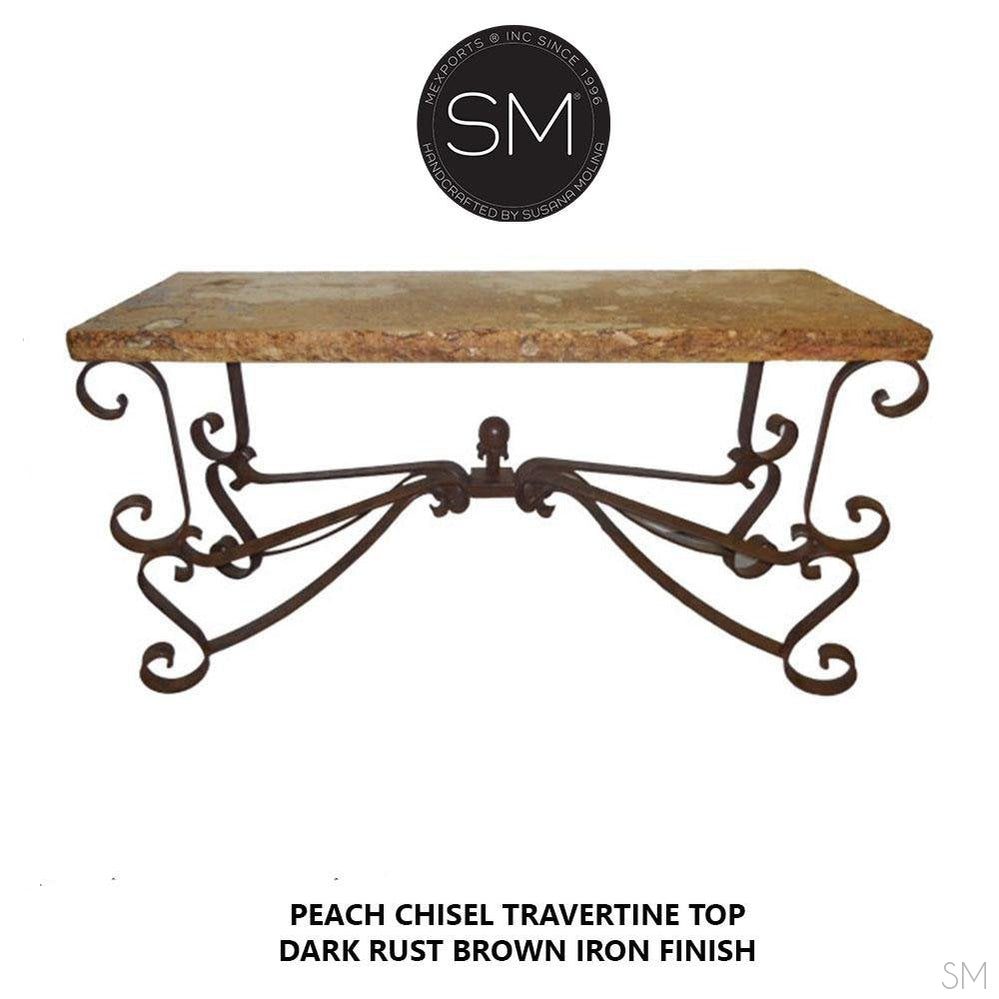 Vintage Wrought iron console table with Natural Travertine Stone top-1237C
