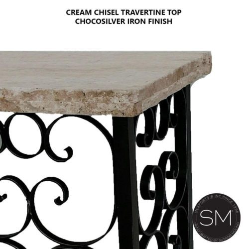Console table for  Outdoor with Travertine stone top + Craftsmanship Iron work -1252 C