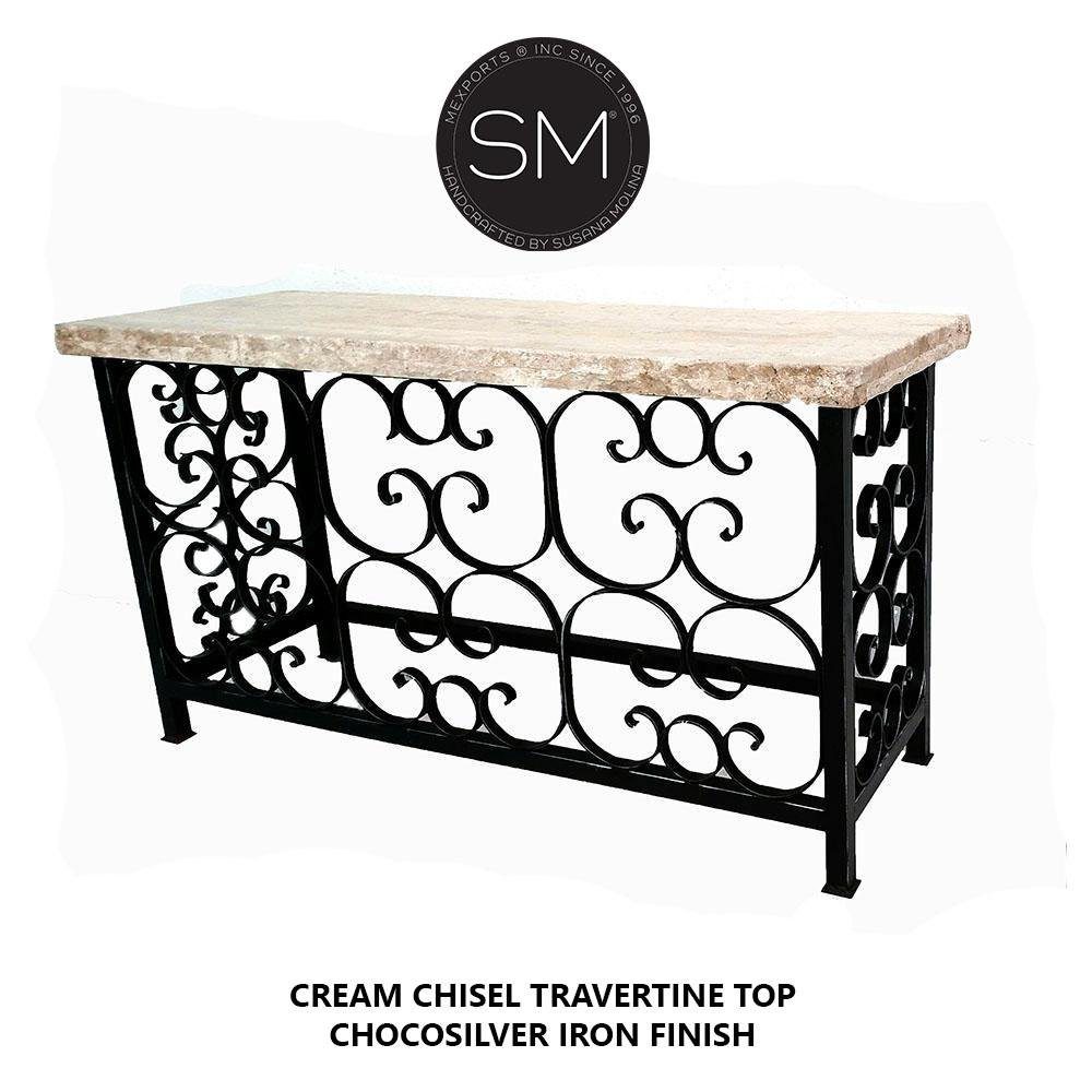 Console table for  Outdoor with Travertine stone top + Craftsmanship Iron work -1252 C