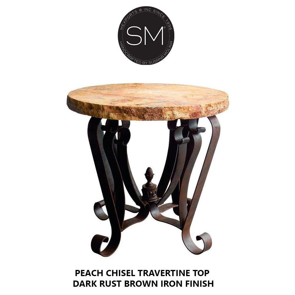 Hi-End Patio Occasional Table Catchy Cream Traventine Top w/ Sleek Base - Model 1229 L