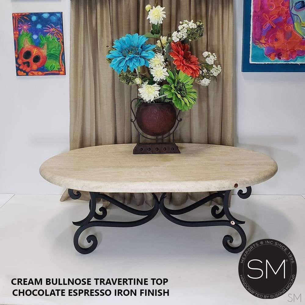 Travertine Oval Table - Antique & Designer Coffee Tables-1215AA