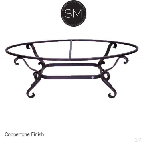 Sophisticated Vintage Iron Oval Coffee Table w/Cream Travertine Top-1239AA