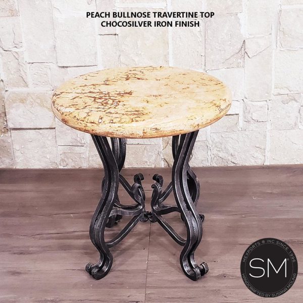 Travertine Patio Furniture- Side Occasional Table Handforged Iron Legs - 1242BB