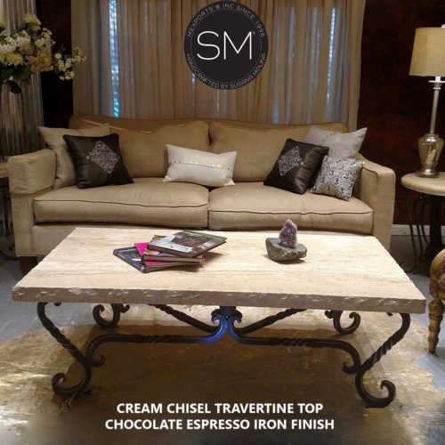 Twist Wrought Iron Table Rectangular  Travertine Cream Top - 1211AA