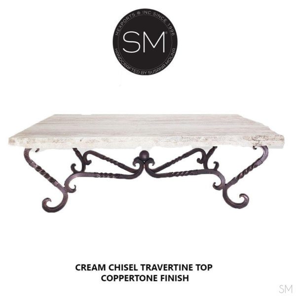 Twist Wrought Iron Table Rectangular  Travertine Cream Top - 1211AA
