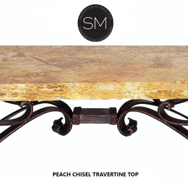 Chic Western Coffee Table Peach Travertine Top Scroll Legs- 1212 AA