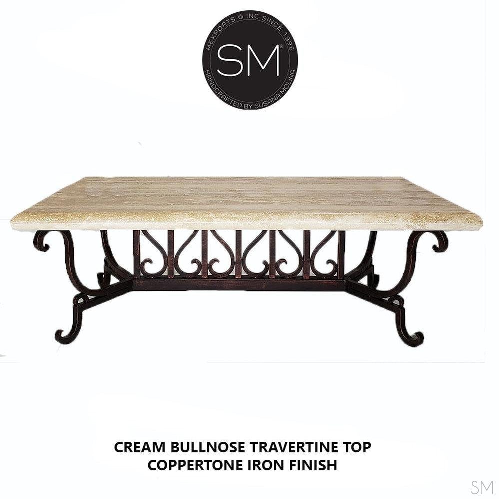 Modern Rectangular Travertine Table | Wrought Iron Base 1213 AA