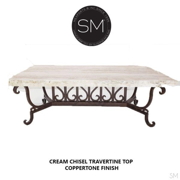 Modern Rectangular Travertine Table | Wrought Iron Base 1213 AA
