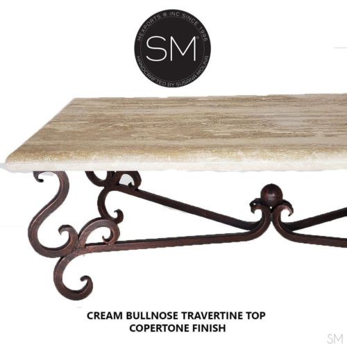 Rustic Outdoor Travertine Coffee Table | Wrought Iron Base-1240AA