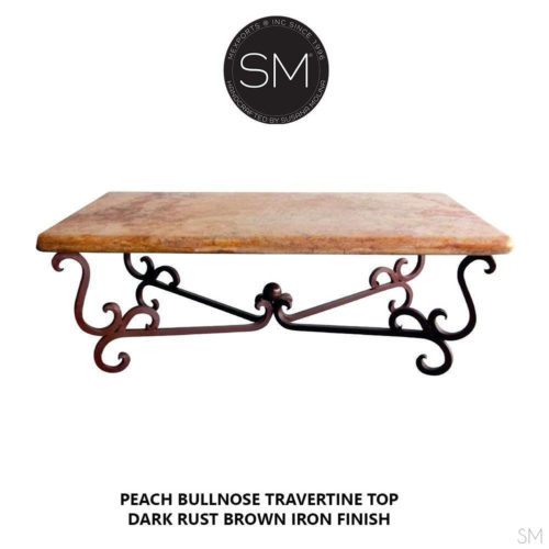 Rustic Outdoor Travertine Coffee Table | Wrought Iron Base-1240AA