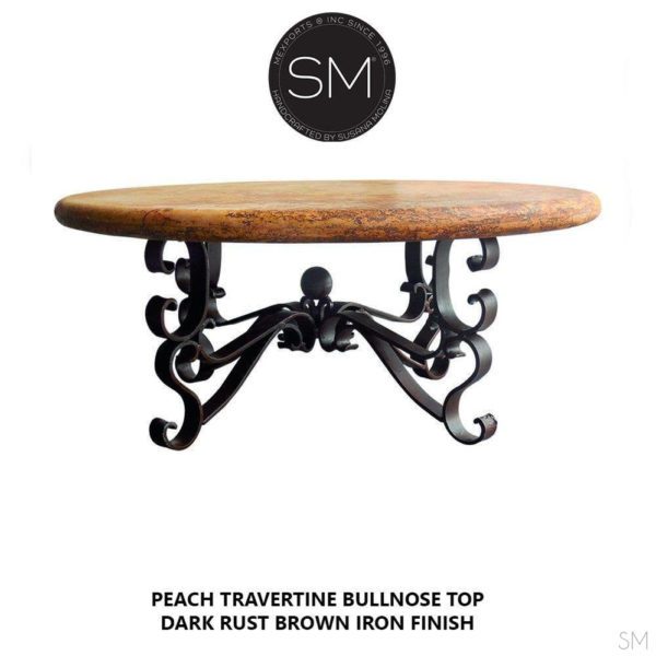 Rustic Travertine Coffee Table, Wrought Iron Base 1237 AAA