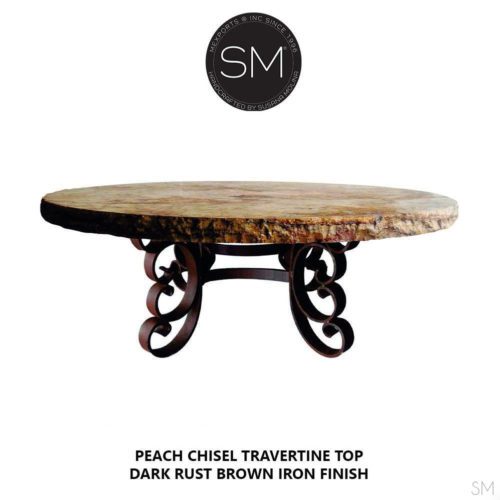 Travertine Modern Outdoor  Coffee Table - Wrought Iron Base-1247AAA