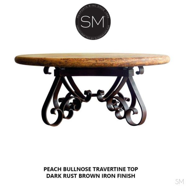 Luxury Outdoor Furniture -Travertine Coffee Table w/ Wrought Iron Base-1251AAA