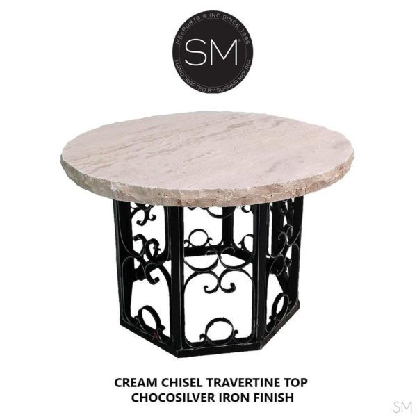 Western Round Dining Table | Travertine | Wrought Iron-1252D