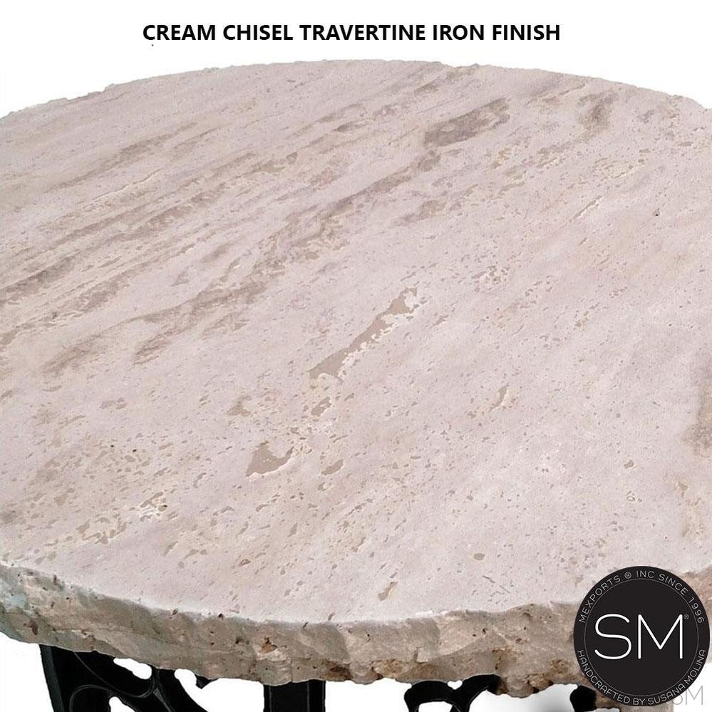 Western Round Dining Table | Travertine | Wrought Iron-1252D