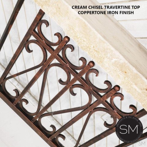 Best Vintage Iron Table High-Toned Small Console Cream Travertine Top